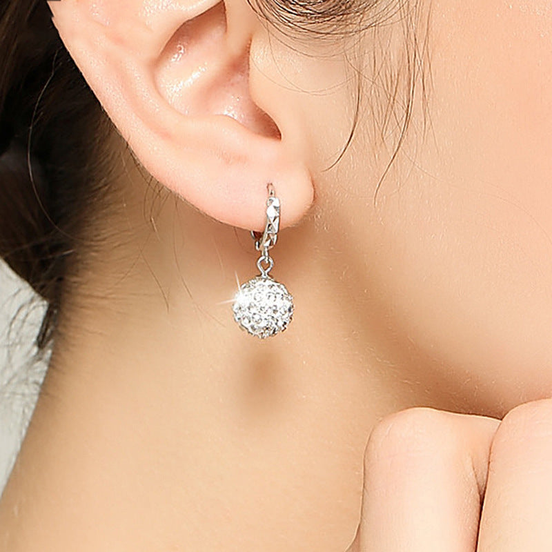 Pave Crystal Ball Earrings - 925 Silver